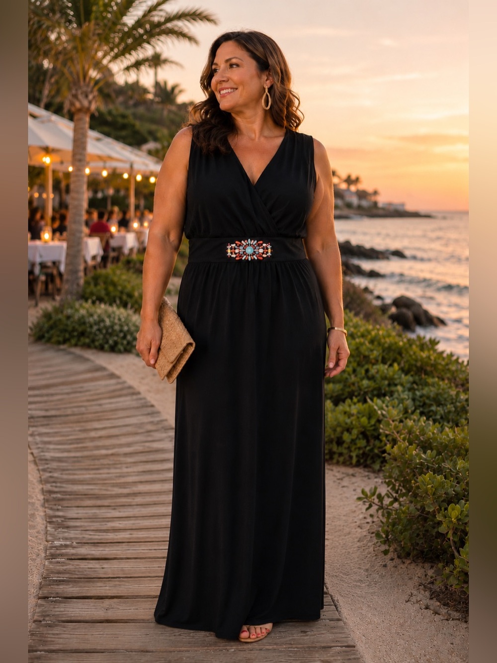 Cleo Black V-Neck Empire Waist Maxi Dress SZ 18